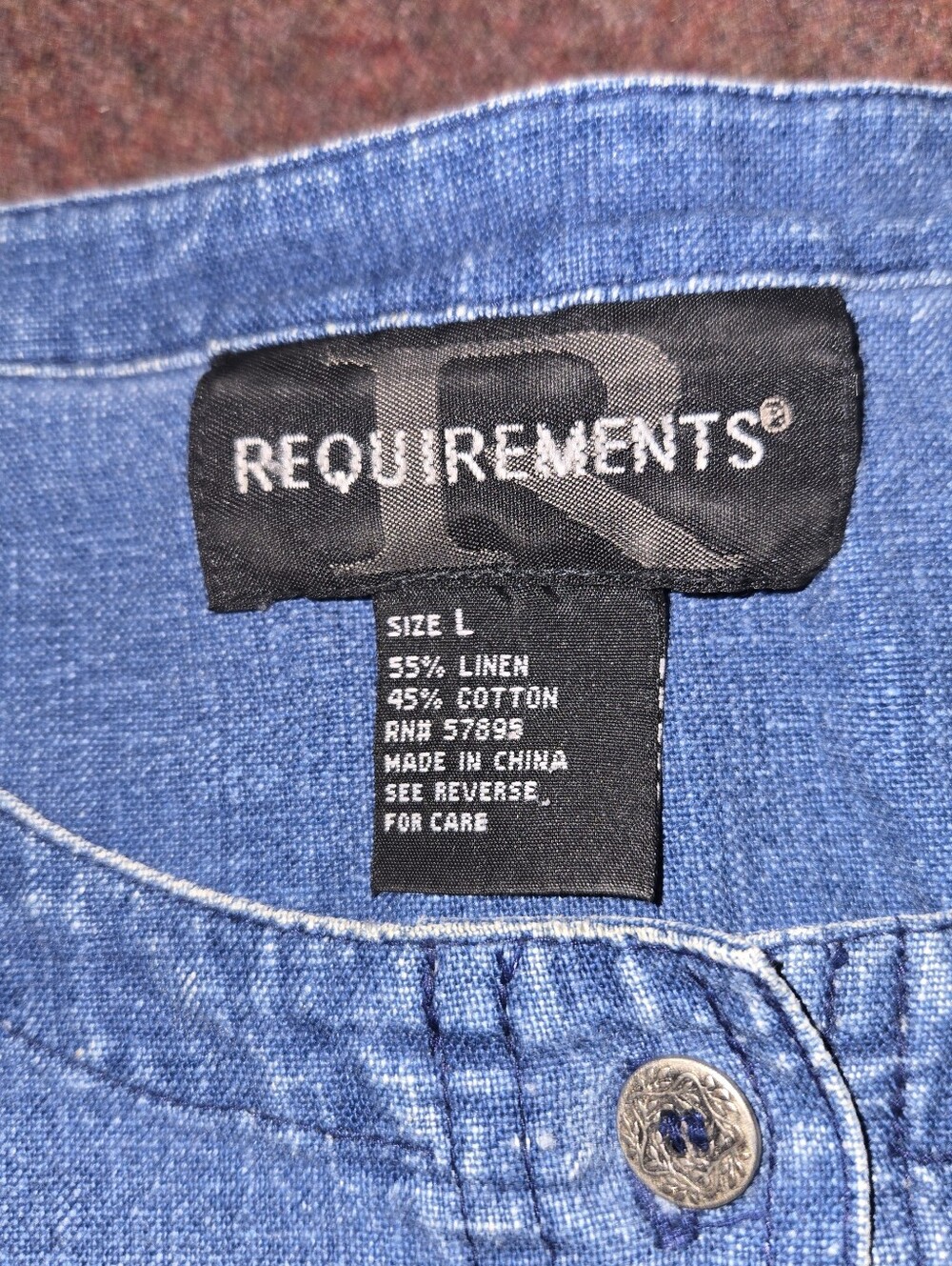 Vintage Requirements Scoop Neck Button Front Linen Cotton Blend Large Denim - Picture 7 of 7